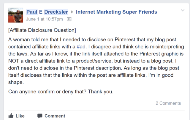 Internet Marketing Super Friends Affiliate Disclosure Question